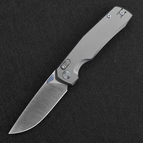 Kunwu Knives X-TAO XT Lock Folding Knife - 3.5" ELMAX Steel Satin Drop Point Blade, Gray Titanium Handles, Deep Carry Wire Pockey Clip - X703T