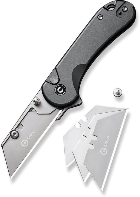 CIVIVI Knives Elementum Utility Button Lock Flipper Knife - 2.26" 6Cr Replaceable Utility Blade, Gray Aluminum Handles, Reversible Clip - C23039B-4 CIVIVI Knives Elementum Utility Button Lock Flipper Knife - 2.26" 6Cr Replaceable Utility Blade, Gray Aluminum Handles, Reversible Clip - C23039B-4