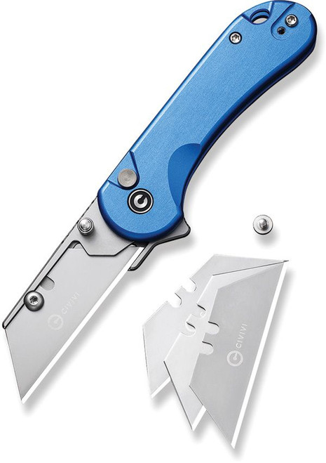 CIVIVI Knives Elementum Utility Button Lock Flipper Knife - 2.26" 6Cr Replaceable Utility Blade, Blue Aluminum Handles, Reversible Clip - C23039B-2 CIVIVI Knives Elementum Utility Button Lock Flipper Knife - 2.26" 6Cr Replaceable Utility Blade, Blue Aluminum Handles, Reversible Clip - C23039B-2
