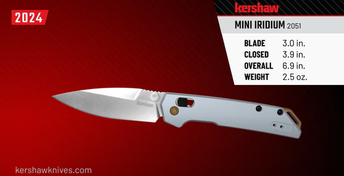 Kershaw Mini Iridium Duralock Folding Knife - 3.0" Stonewashed D2 Blade, Slate Blue Aluminum Handles, Gold PVD Accents Kershaw Mini Iridium Duralock Folding Knife - 3.0" Stonewashed D2 Blade, Slate Blue Aluminum Handles, Gold PVD Accents