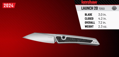 Kershaw 7050 Launch 20 AUTO Folding Knife - 3.0" Satin CPM-Magnacut Wharncliffe Blade, Raw Aluminum Handles with Marbled Carbon Fiber Insert Kershaw 7050 Launch 20 AUTO Folding Knife - 3.0" Satin CPM-Magnacut Wharncliffe Blade, Raw Aluminum Handles with Marbled Carbon Fiber Insert