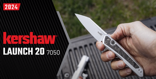 Kershaw 7050 Launch 20 AUTO Folding Knife - 3.0" Satin CPM-Magnacut Wharncliffe Blade, Raw Aluminum Handles with Marbled Carbon Fiber Insert Kershaw 7050 Launch 20 AUTO Folding Knife - 3.0" Satin CPM-Magnacut Wharncliffe Blade, Raw Aluminum Handles with Marbled Carbon Fiber Insert