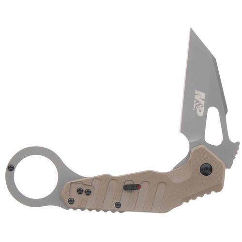 Smith & Wesson M&P Extreme Ops Karambit Flipper Knife - 3" Gray Wharncliffe Blade, Tan G10 Handles with Pinky Ring, Liner Lock - 1147102 Smith & Wesson M&P Extreme Ops Karambit Flipper Knife - 3" Gray Wharncliffe Blade, Tan G10 Handles with Pinky Ring, Liner Lock - 1147102