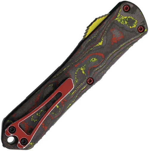 Heretic Knives Manticore E Bounty Hunter OTF AUTO Knife - 3.05" CPM-MagnaCut Black Two-Tone Plain/Serrated Double Edge Dagger Blade, Distressed Green Aluminum Handle with CamoCarbon Top - H028-10C-BOUNTY Heretic Knives Manticore E Bounty Hunter OTF AUTO Knife - 3.05" CPM-MagnaCut Black Two-Tone Plain/Serrated Double Edge Dagger Blade, Distressed Green Aluminum Handle with CamoCarbon Top - H028-10C-BOUNTY