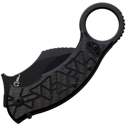 Fox Tribal K Karambit Folding Knife - 2.25" Bohler N690 Black Karambit Blade, Black G10 with Carbon Fiber Overlay Handles Fox Tribal K Karambit Folding Knife - 2.25" Bohler N690 Black Karambit Blade, Black G10 with Carbon Fiber Overlay Handles