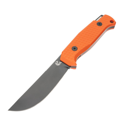 Glow Rhino Bohr Fixed Blade - 3.75" DC-53 Black PVD Blade, Orange G10 Handles, Black Kydex Sheath Glow Rhino Bohr Fixed Blade - 3.75" DC-53 Black PVD Blade, Orange G10 Handles, Black Kydex Sheath