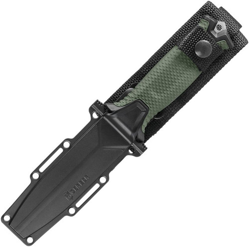 Gerber StrongArm Fixed Blade - 4.8" Stonewash Plain Blade, Foliage Green Glass Filled Nylon Handles, MOLLE Multi-Mount Sheath - 1069028