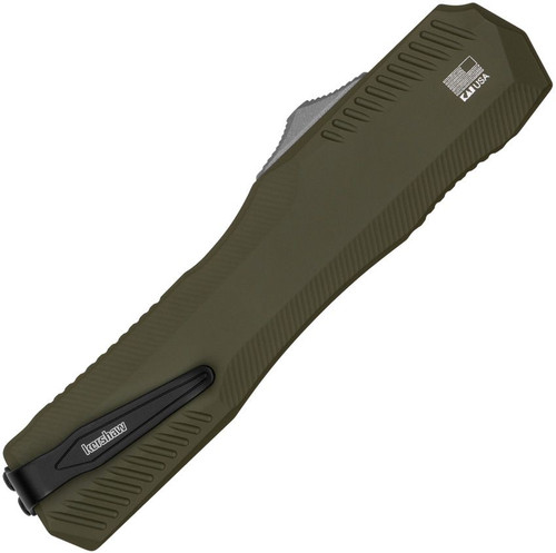 Kershaw Livewire OTF AUTO Knife - 3.3" CPM-MagnaCut Stonewashed Tanto Blade, OD Green Aluminum Handles, Reversible Clip - 9000TOLSW Kershaw Livewire OTF AUTO Knife - 3.3" CPM-MagnaCut Stonewashed Tanto Blade, OD Green Aluminum Handles, Reversible Clip - 9000TOLSW