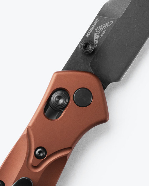 Benchmade 940BK-03 Osborne Folding Knife - 3.4" CPM-MagnaCut Black DLC Battlewashed Plain Blade, Burnt Copper Aluminum Handles, AXIS Lock Benchmade 940BK-03 Osborne Folding Knife - 3.4" CPM-MagnaCut Black DLC Battlewashed Plain Blade, Burnt Copper Aluminum Handles, AXIS Lock