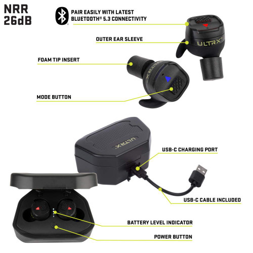 Allen Company ULTRX Bionic Fuse Ear Buds - NRR 24dB, Bluetooth 5.3, Rechargeable, Includes Charging Case, 2 Sizes of Foam and 2 Sizes of Silicone Inserts, Black Allen Company ULTRX Bionic Fuse Ear Buds - NRR 24dB, Bluetooth 5.3, Rechargeable, Includes Charging Case, 2 Sizes of Foam and 2 Sizes of Silicone Inserts, Black