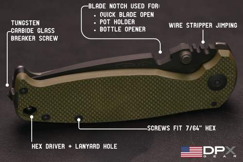 DPx Gear HEST Folder 4.0 Folding Knife - 4.0" CPM-Magnacut Stonewashed Drop Point Blade, Green Canvas Micarta Handles - DPXHSF402 DPx Gear HEST Folder 4.0 Folding Knife - 4.0" CPM-Magnacut Stonewashed Drop Point Blade, Green Canvas Micarta Handles - DPXHSF402