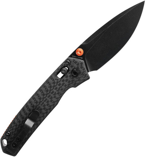 Vosteed Knives Mini Psyop Crossbar Lock Folding Knife - 2.69" Elmax Black Drop Point Blade, Carbon Fiber Handles, Hard Case - A2304 Vosteed Knives Mini Psyop Crossbar Lock Folding Knife - 2.69" Elmax Black Drop Point Blade, Carbon Fiber Handles, Hard Case - A2304