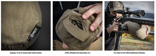 MDT Peanut Waxed Canvas Shooting Bag - Spex Lite Fill, 10"x3.5"x3", Army Duck Canvas Construction, Grulla