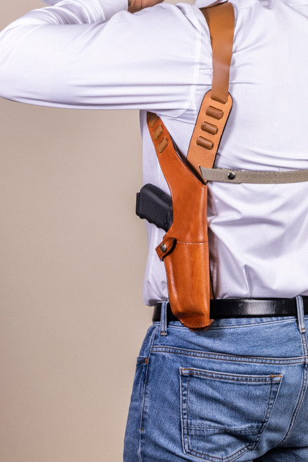 Bianchi X-15 Vertical Shoulder Holster - Right Hand, Fits 1911, Tan Leather Bianchi X-15 Vertical Shoulder Holster - Right Hand, Fits 1911, Tan Leather