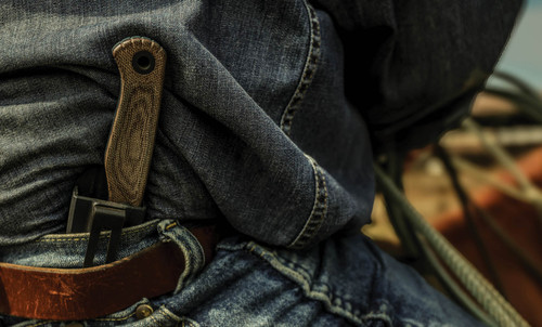 Benchmade Dacian Pocket Fixed Blade Knife - 3.54" CPM-MagnaCut Blue Cerakote Drop Point Blade, Brown Canvas Micarta Handles, Crater Blue Molded IWB Sheath - 203BT-01