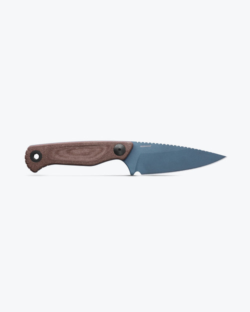 Benchmade Dacian Pocket Fixed Blade Knife - 3.54" CPM-MagnaCut Blue Cerakote Drop Point Blade, Brown Canvas Micarta Handles, Crater Blue Molded IWB Sheath - 203BT-01