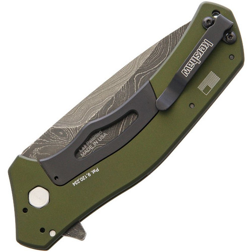 Kershaw 1870OLDAM Knockout Assisted Flipper Knife - 3.25" Damascus Blade, Olive Drab Aluminum Handles, Frame Lock Kershaw 1870OLDAM Knockout Assisted Flipper Knife - 3.25" Damascus Blade, Olive Drab Aluminum Handles, Frame Lock