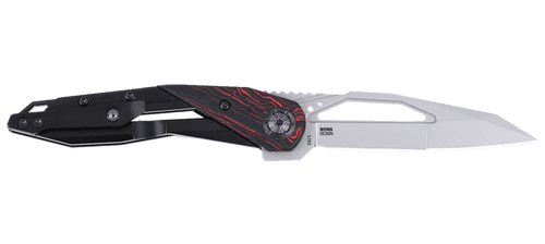 CRKT 5702 Nucleus Frame Lock Flipper Knife - 3.19" 12C27 Bead Blast Reverse Tanto Blade, Black Steel Handles with Red/Black G10 Overlays, Liner Lock CRKT 5702 Nucleus Frame Lock Flipper Knife - 3.19" 12C27 Bead Blast Reverse Tanto Blade, Black Steel Handles with Red/Black G10 Overlays, Liner Lock