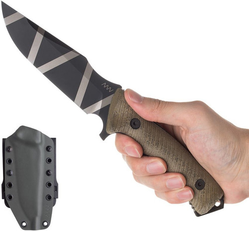 Acta Non Verba M311 Spelter Fixed Blade Knife - 4.7" Elmax Black Camo Etched Clip Point, OD Green Sculpted Micarta Handles, Black Kydex Sheath - ANVM311-026 Acta Non Verba M311 Spelter Fixed Blade Knife - 4.7" Elmax Black Camo Etched Clip Point, OD Green Sculpted Micarta Handles, Black Kydex Sheath - ANVM311-026