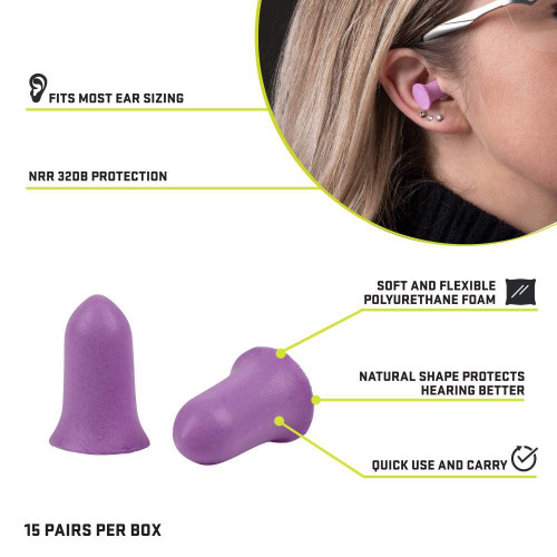 Allen Company ULTRX Tapered Foam Plugs - NRR 32 dB, Purple, 15 Pairs Allen Company ULTRX Tapered Foam Plugs - NRR 32 dB, Purple, 15 Pairs