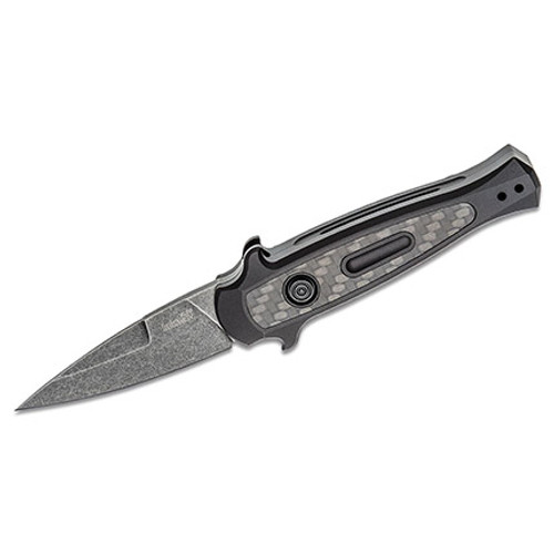 Kershaw Launch 12 AUTO Folding Knife - 2.5" Blackwash CPM-154 Spear Point Blade, Black Anodized Aluminum Handles w/ Carbon Fiber Inlay