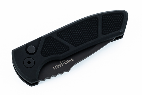 ProTech Knives LG407 Les George SBR AUTO Folding Knife - 2.5" S35VN Black DLC Plain Blade, Knurled Black Aluminum Handles ProTech Knives LG407 Les George SBR AUTO Folding Knife - 2.5" S35VN Black DLC Plain Blade, Knurled Black Aluminum Handles