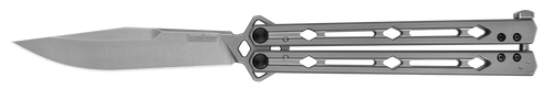 Kershaw 5150 Lucha Balisong Butterfly Knife - 4.6" Stonewashed Sandvik 14C28N Clip Point Blade, Stonewashed Stainless Steel Handles