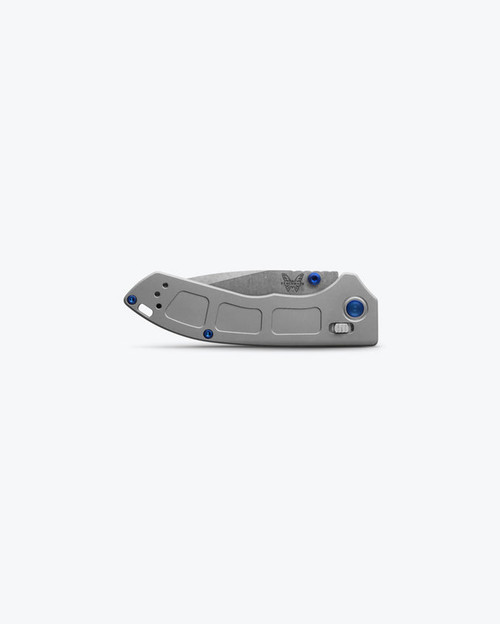 Benchmade 743 Mini Narrows AXIS Folding Knife - 2.98" CPM-20CV Satin Drop Point Blade, Gray Titanium Handles, Blue Accents Benchmade 743 Mini Narrows AXIS Folding Knife - 2.98" CPM-20CV Satin Drop Point Blade, Gray Titanium Handles, Blue Accents