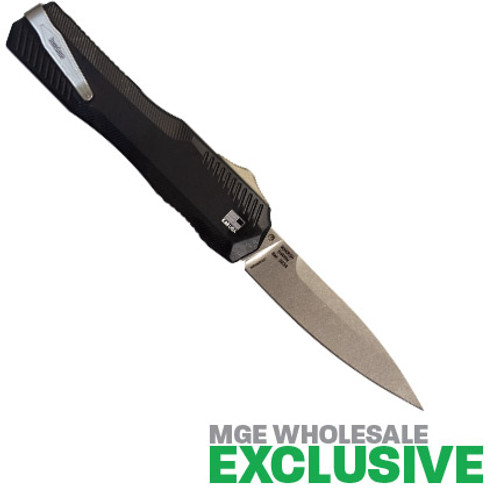 Kershaw Commemorative 50th Anniversary Livewire OTF AUTO Knife 3.3" CPM-MagnaCut Stonewashed Spear Point Blade, Black Aluminum Handles, Reversible Clip - 9000K50