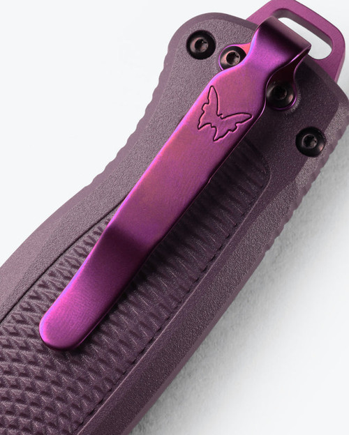 Benchmade 5370GY-06 Shootout OTF AUTO Knife - 3.494" CPM-CruWear Gray DLC Tanto Blade, Dark Purple Grivory Benchmade 5370GY-06 Shootout OTF AUTO Knife - 3.494" CPM-CruWear Gray DLC Tanto Blade, Dark Purple Grivory
