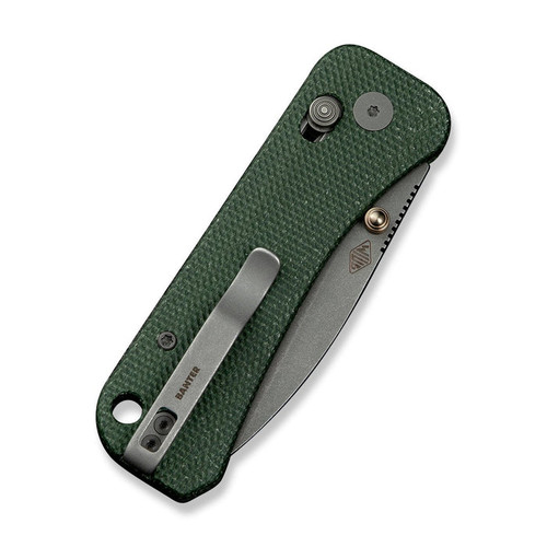 We Knife Co Ben Petersen Banter 2 Crossbar Lock Folding Knife - 2.87" S35VN Gray Stonewashed Drop Point Blade, Green Canvas Micarta Handles, Reversible Clip - WE23075-3 We Knife Co Ben Petersen Banter 2 Crossbar Lock Folding Knife - 2.87" S35VN Gray Stonewashed Drop Point Blade, Green Canvas Micarta Handles, Reversible Clip - WE23075-3