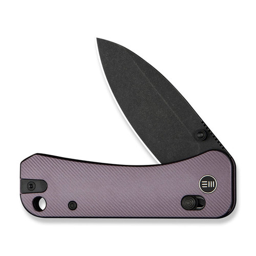 We Knife Co Ben Petersen Banter 2 Crossbar Lock Folding Knife - 2.87" S35VN Black Stonewashed Drop Point Blade, Purple Aluminum Handles, Reversible Clip - WE23075-2