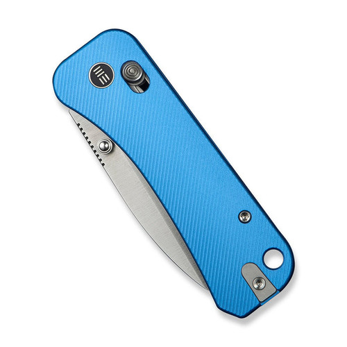 We Knife Co Ben Petersen Banter 2 Crossbar Lock Folding Knife - 2.87" S35VN Satin Drop Point Blade, Blue Aluminum Handles, Reversible Clip - WE23075-1