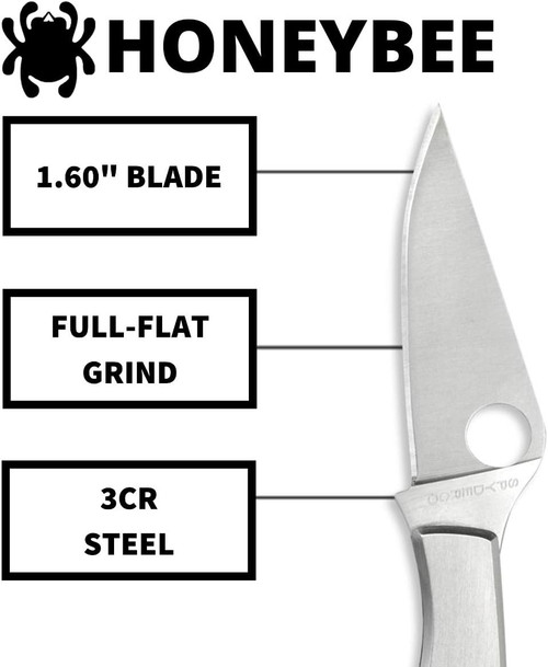 Spyderco HoneyBee Micro-Size Folding Knife - 1.67" Satin Plain Blade, Stainless Steel Handles, Slipjoint (non-locking) - C137P