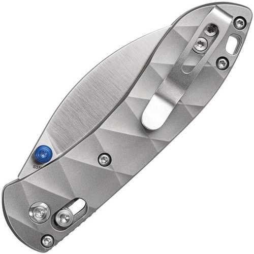 Vosteed Knives Mini Nightshade Folding Knife - 2.6" S35VN Satin Kukri Blade, Milled Titanium Handles, Blue Accents, Crossbar Lock - A0217 Vosteed Knives Mini Nightshade Folding Knife - 2.6" S35VN Satin Kukri Blade, Milled Titanium Handles, Blue Accents, Crossbar Lock - A0217