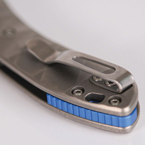 Vosteed Knives Mini Nightshade Folding Knife - 2.6" S35VN Satin Kukri Blade, Milled Titanium Handles, Blue Accents, Crossbar Lock - A0217 Vosteed Knives Mini Nightshade Folding Knife - 2.6" S35VN Satin Kukri Blade, Milled Titanium Handles, Blue Accents, Crossbar Lock - A0217