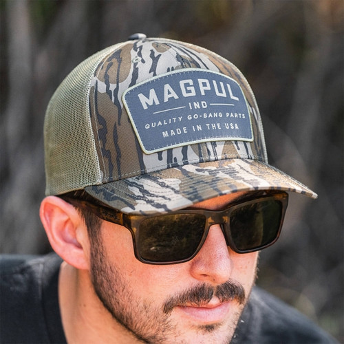 Magpul Go Bang Trucker Hat Bottomland Camo - Cotton/Polyester, One Size Fits Most