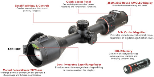 Nocpix ACE-H50R Thermal Imaging Rifle Scope with Ocular Zoom - Integrated LRF, 640x512 Resolution, 50mm Lens, Black