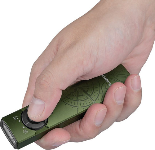 Olight Arkfeld UV Rechargeable Dual Light LED Flat Flashlight - OD Green Limited Edition Compass