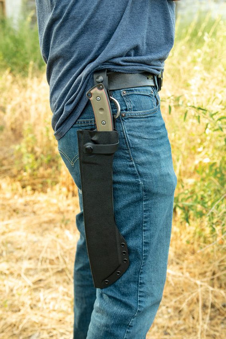 TOPS Knives El Chete Fixed Blade - 12" Midnight Bronze Camo Blade, Green/Black Canvas Micarta Handles with Rocky Mountain Tread, Kydex Sheath with Dangler Attachment - ELCH03-CAMO