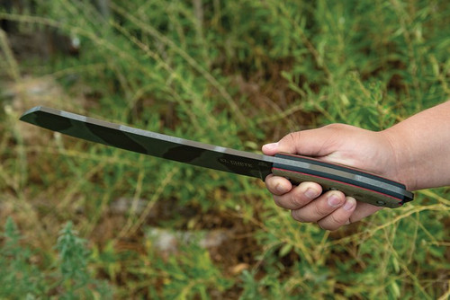 TOPS Knives El Chete Fixed Blade - 12" Midnight Bronze Camo Blade, Green/Black Canvas Micarta Handles with Rocky Mountain Tread, Kydex Sheath with Dangler Attachment - ELCH03-CAMO