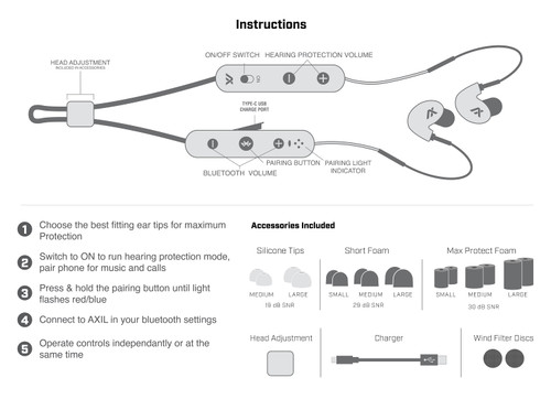 AXIL GS Extreme 2.0 Tactical Earbuds with Bluetooth and Lanyard - Black