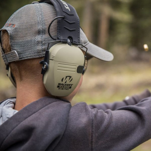 Walker's GWPRSEMHVG Razor Slim Electronic Muff 23 dB Over the Head Hi-Viz Green/Black Polymer