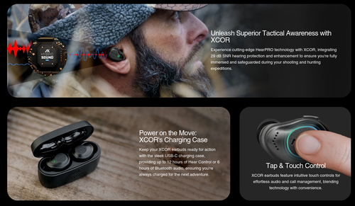 AXIL XCOR R Bluetooth Tactical Shooting Earbuds - Includes Charging Case, USB-C Charging Cable, Black