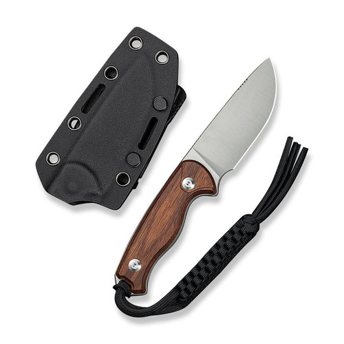 CIVIVI Knives Timberbark Fixed Blade Knife - 3.2" 14C28N Satin Drop Point Blade, Guibourtia Wood Handles, Kydex Sheath - C23094-4