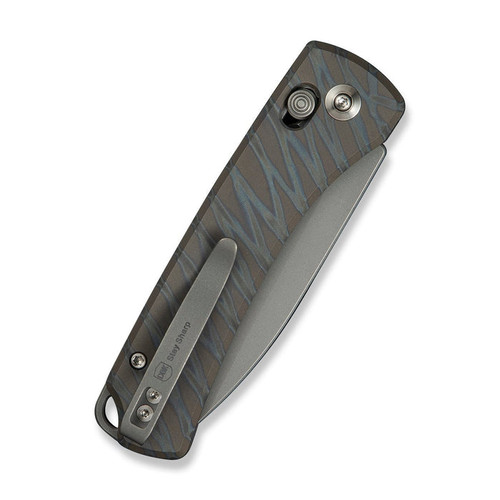 We Knife Company Dutch Bushcraft Knives NightBlade Folding Knife - 2.98" CPM-20CV Gray Stonewashed Drop Point Blade, Tiger Stripe Flamed Titanium Handles, Reversible Clip, Crossbar Lock - WE22046-3 We Knife Company Dutch Bushcraft Knives NightBlade Folding Knife - 2.98" CPM-20CV Gray Stonewashed Drop Point Blade, Tiger Stripe Flamed Titanium Handles, Reversible Clip, Crossbar Lock - WE22046-3