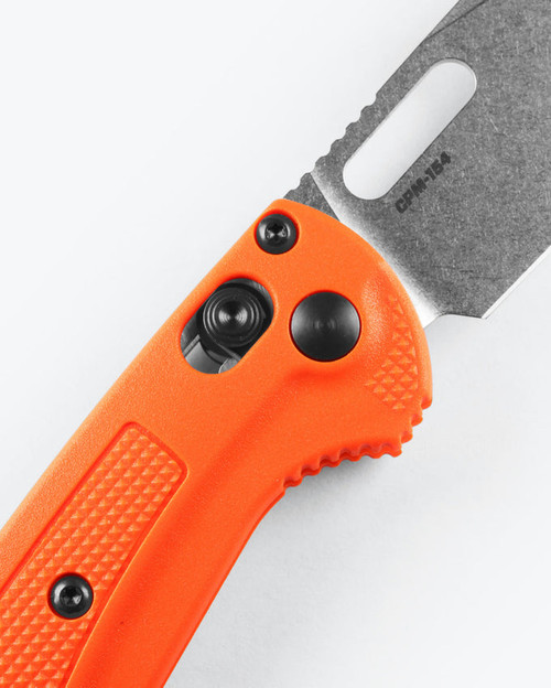 Benchmade Hunt Mini Taggedout AXIS Folding Knife - 3.04" CPM-154 Stonewashed Clip Point Blade, Orange Grivory Handles - 15533
