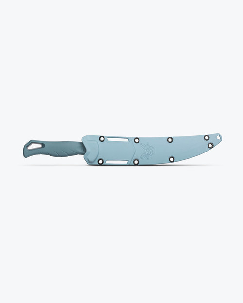 Benchmade Water Fishcrafter Fixed Blade Knife - 7" CPM-MagnaCut Stonewashed Trailing Point Blade, Depth Blue Santoprene Handle, Sonar Gray Injection Molded Sheath - 18010