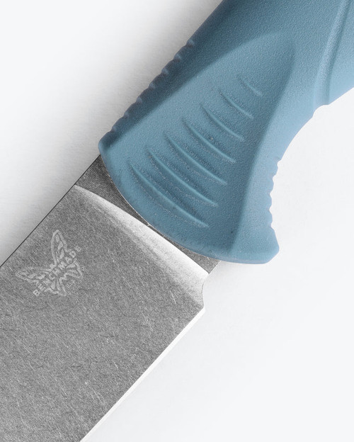 Benchmade Water Fishcrafter Fixed Blade Knife - 9.05" CPM-MagnaCut Stonewashed Trailing Point Blade, Depth Blue Santoprene Handle, Sonar Gray Injection Molded Sheath - 18020