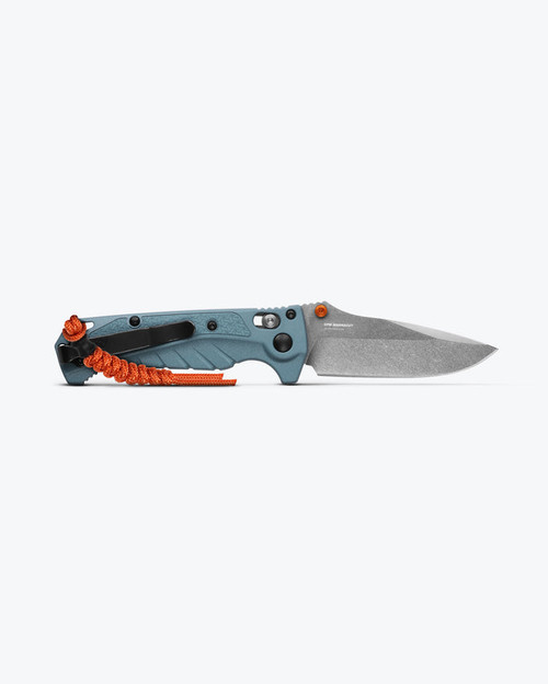 Benchmade Water Mini Adira Folding Knife - 3.21" CPM-MagnaCut Stonewashed Drop Point Blade, Depth Blue Grivory Handles, Reversible Deep Carry Clip, AXIS Lock - 18065